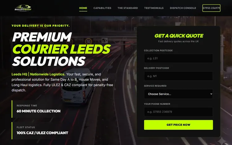 Courier Leeds | #1 Same Day & Nationwide Transport | Bullet Proof Couriers Website Design