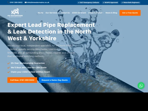 Lead Pipe Replacement & Leak Detection Manchester | KM Watermains Website Design